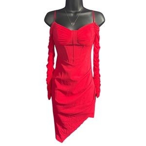 Off the shoulder mesh sleeves dress